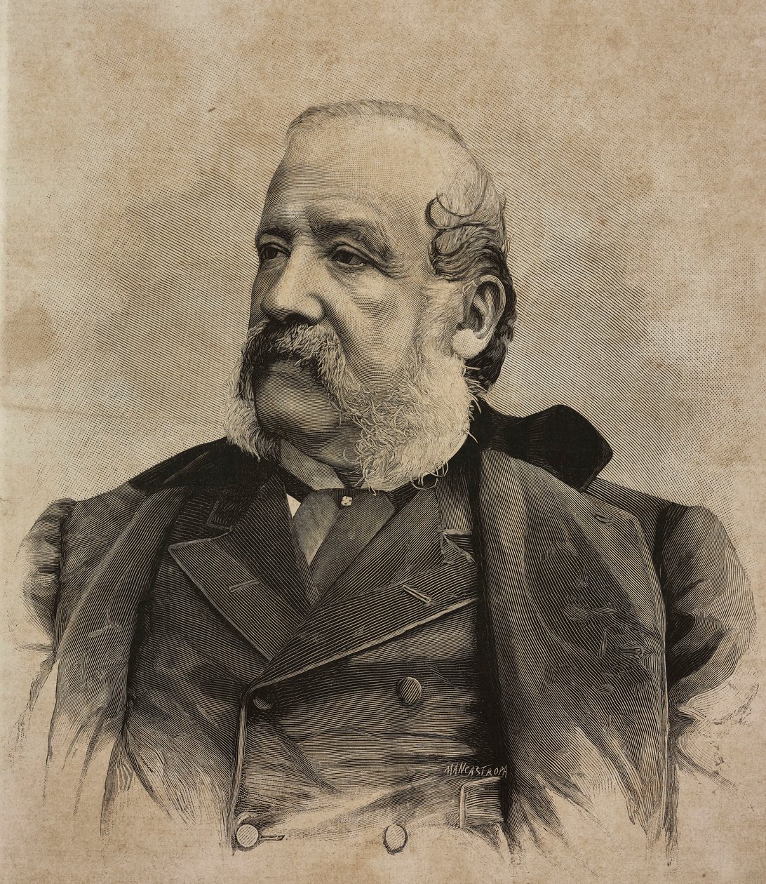 Portrait de Gerolamo Induno, peintre italien, gravure par Ernesto Mancastropa d