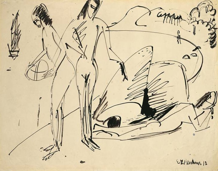 Baigneurs sur la plage de Fehmarn - Ernst Ludwig Kirchner