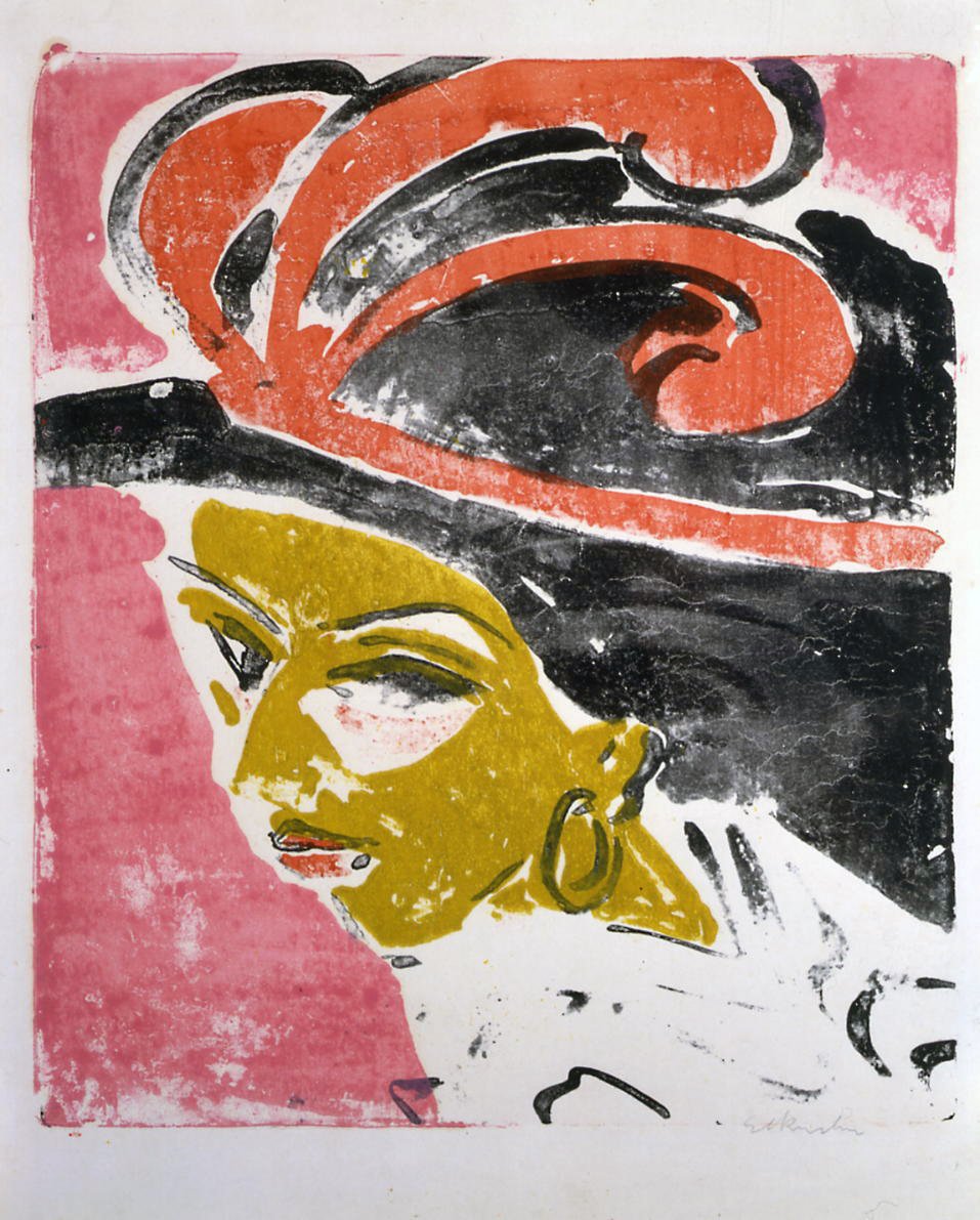 Tête de cocotte avec chapeau à plumes - Ernst Ludwig Kirchner