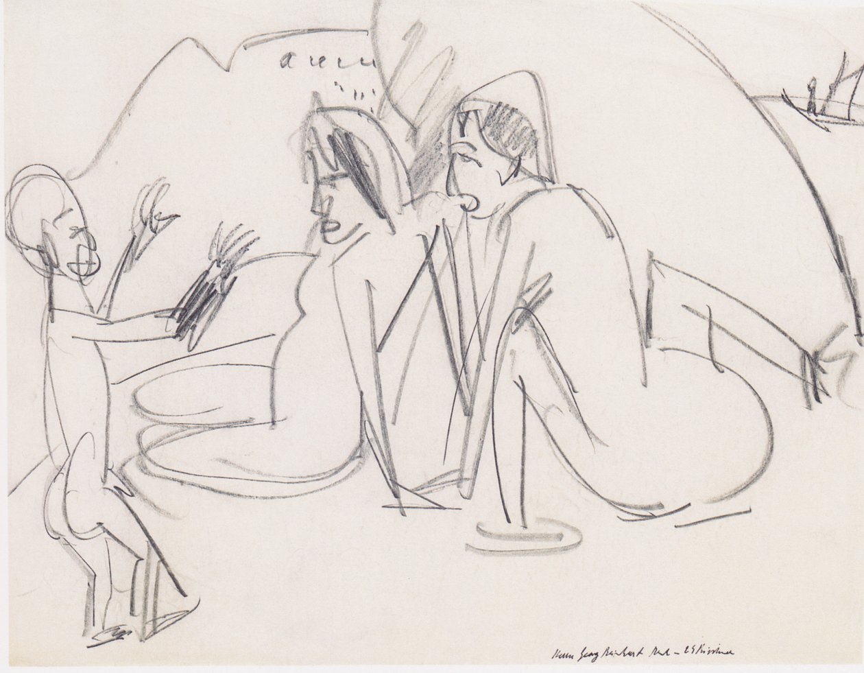 Deux femmes et sculpture sur la plage - Ernst Ludwig Kirchner