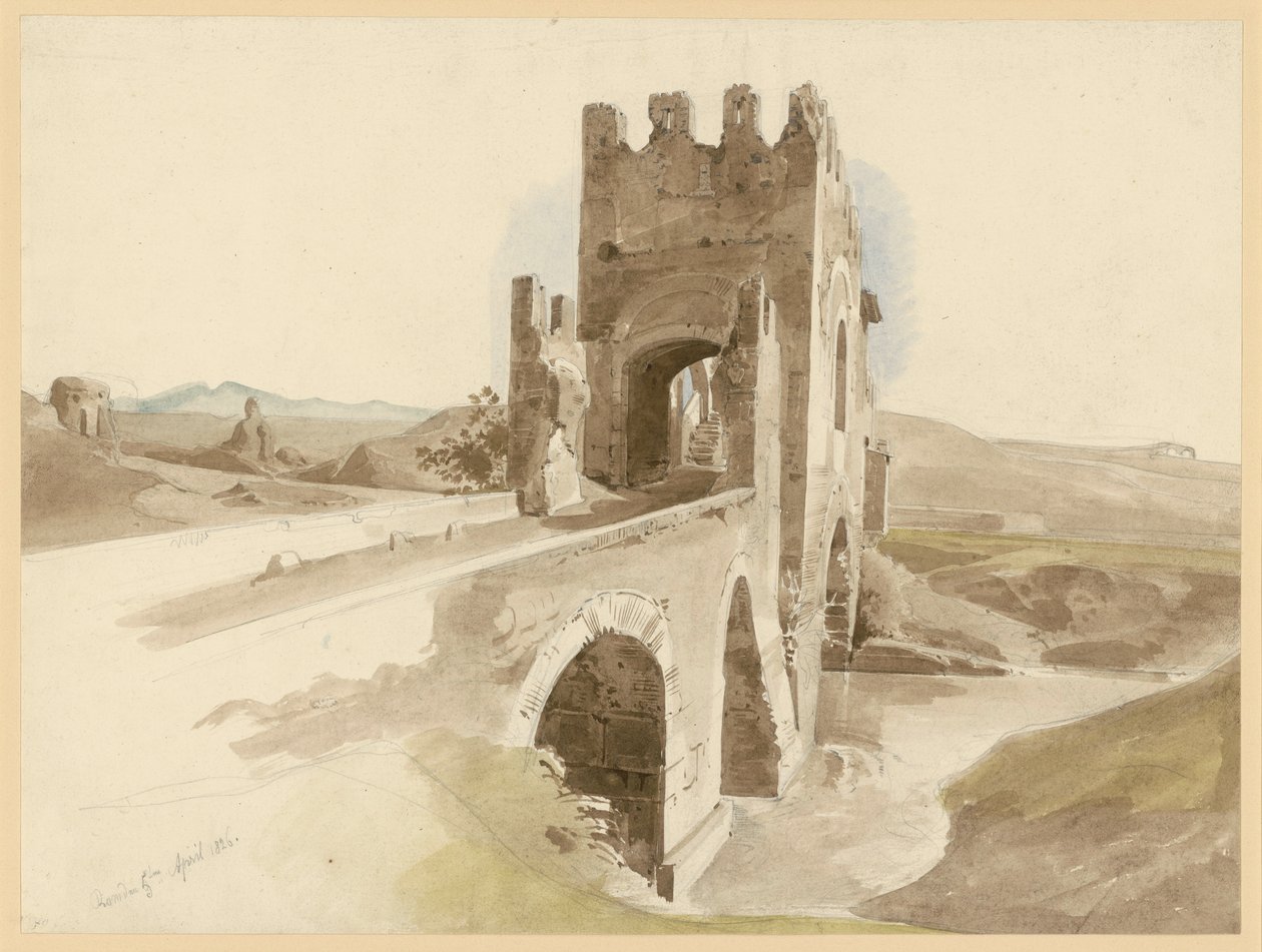 La Campagna et le pont en pierre sur le Tibre, près de Rome - Ernst Fries