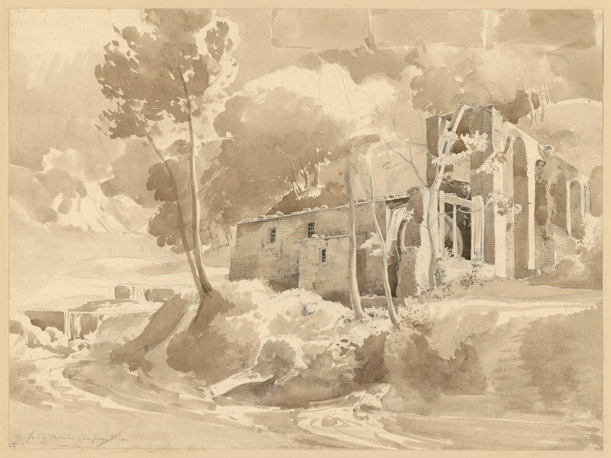 Paysage avec rivière et aqueduc, et moulin près de Massa - Ernst Fries