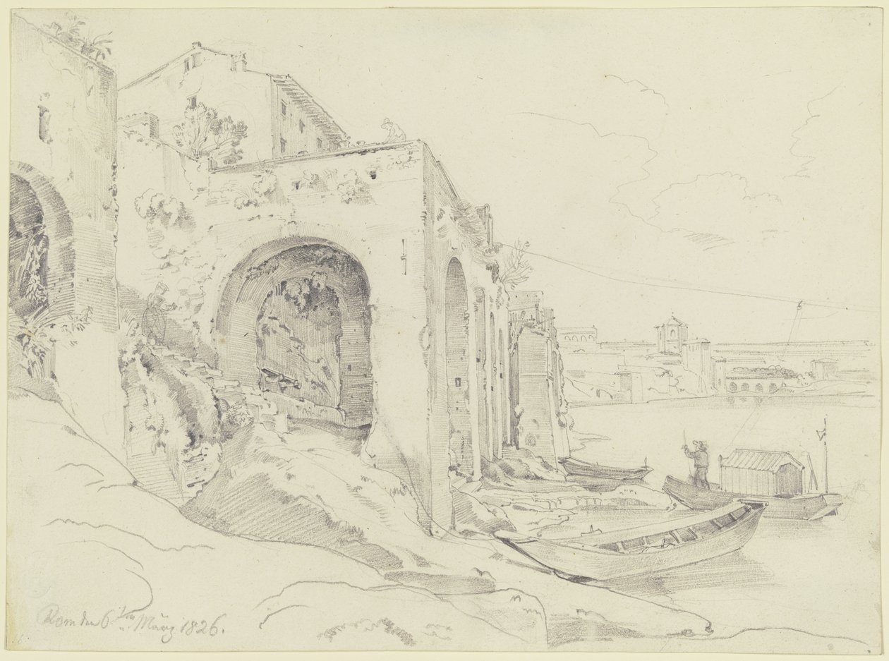 Rive du Tibre à Rome avec le bac près de la Farnesina - Ernst Fries
