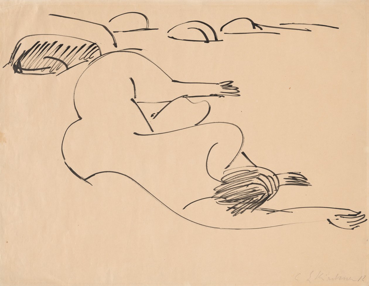 Erna allongée sur la plage parmi les rochers, 1912 - Ernst Ludwig Kirchner