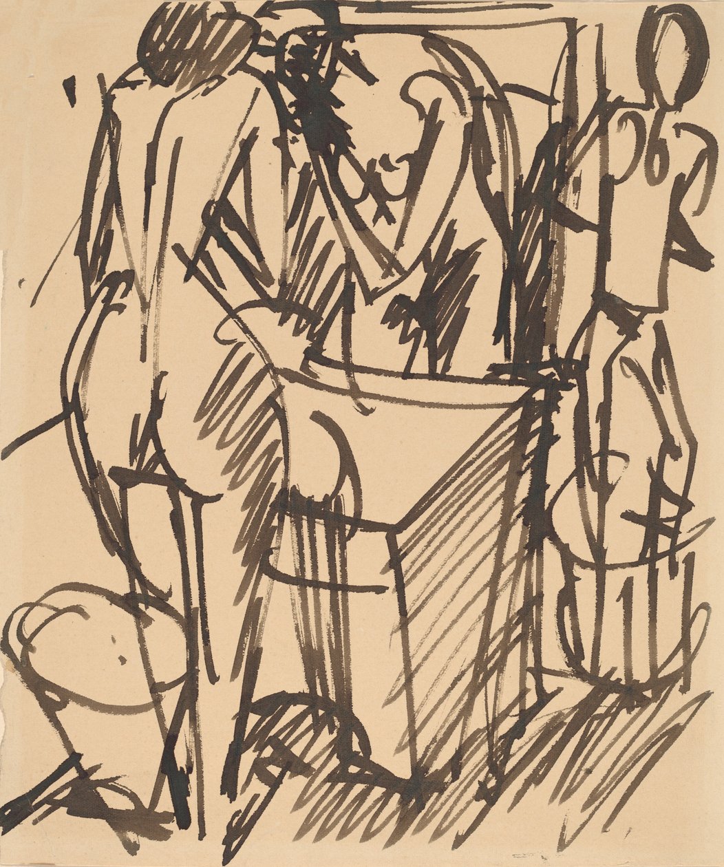 Nu avec un miroir, debout devant un lavabo, 1908-1910 - Ernst Ludwig Kirchner