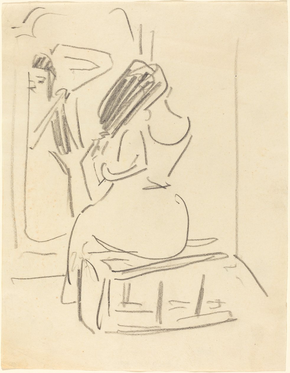 Une Femme se Peignant les Cheveux devant un Miroir - Ernst Ludwig Kirchner