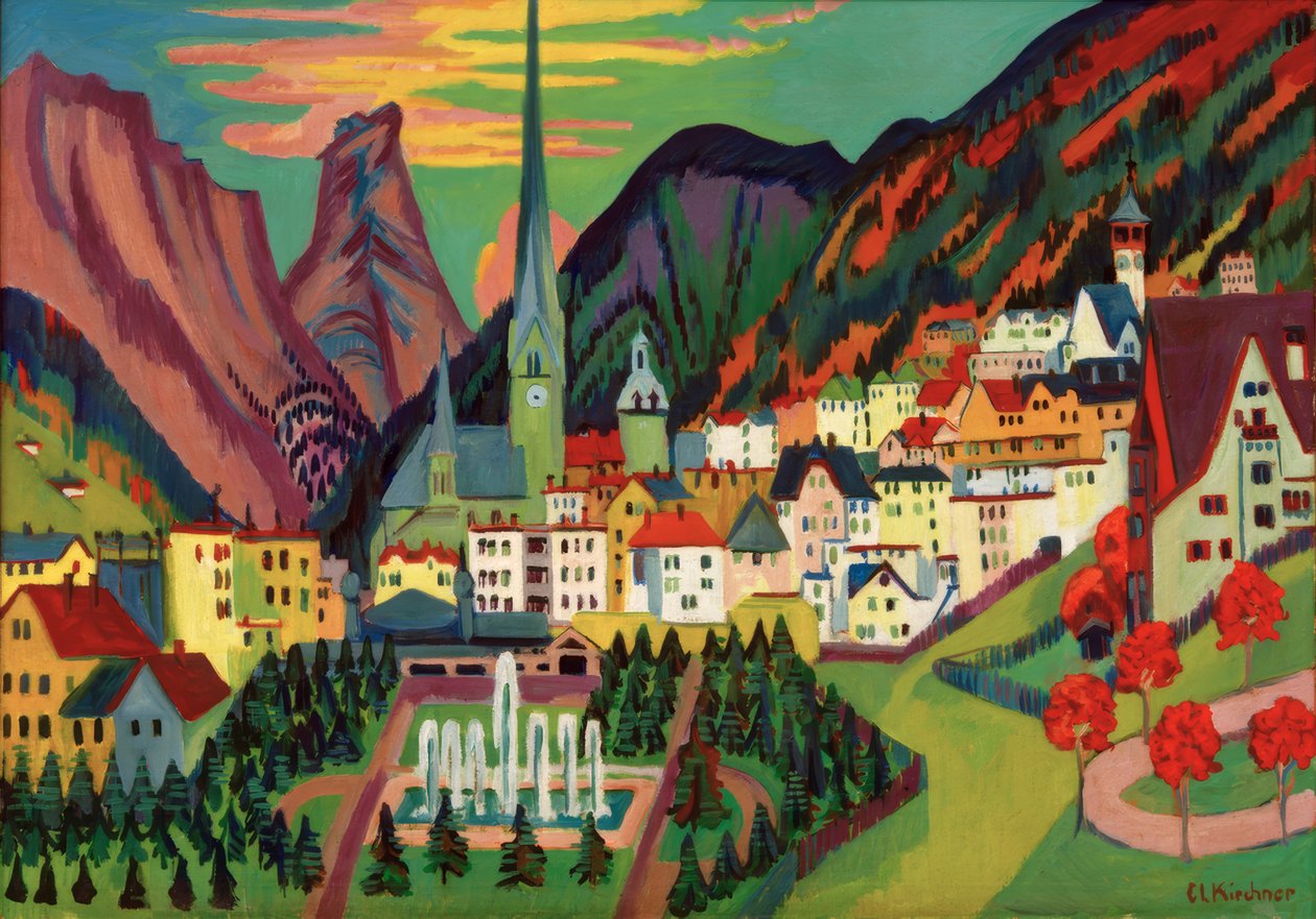 Davos avec église. Davos en été - Ernst Ludwig Kirchner