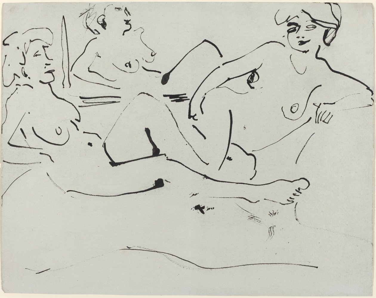 Dodo et une femme plus âgée allongée devant un miroir - Ernst Ludwig Kirchner