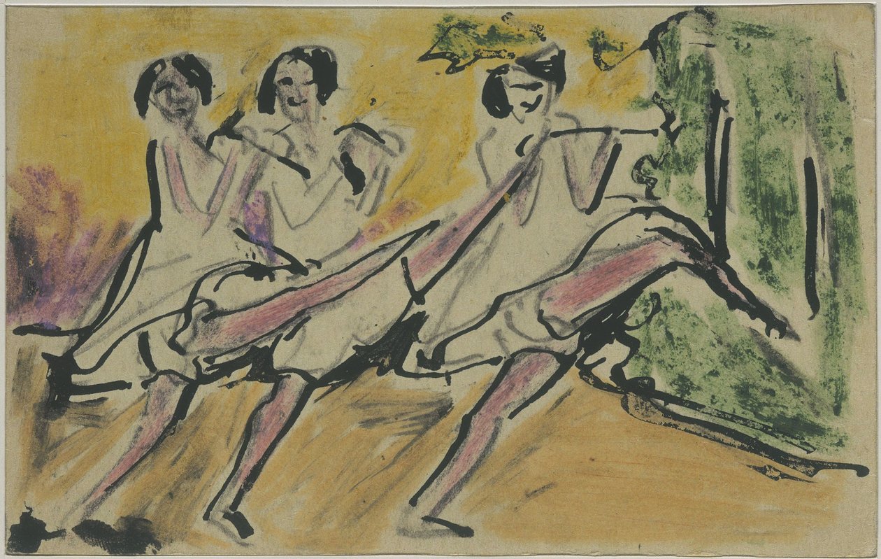Drei Tänzerinnen (Postkarte an Otto und Maschka Mueller) - Ernst Ludwig Kirchner