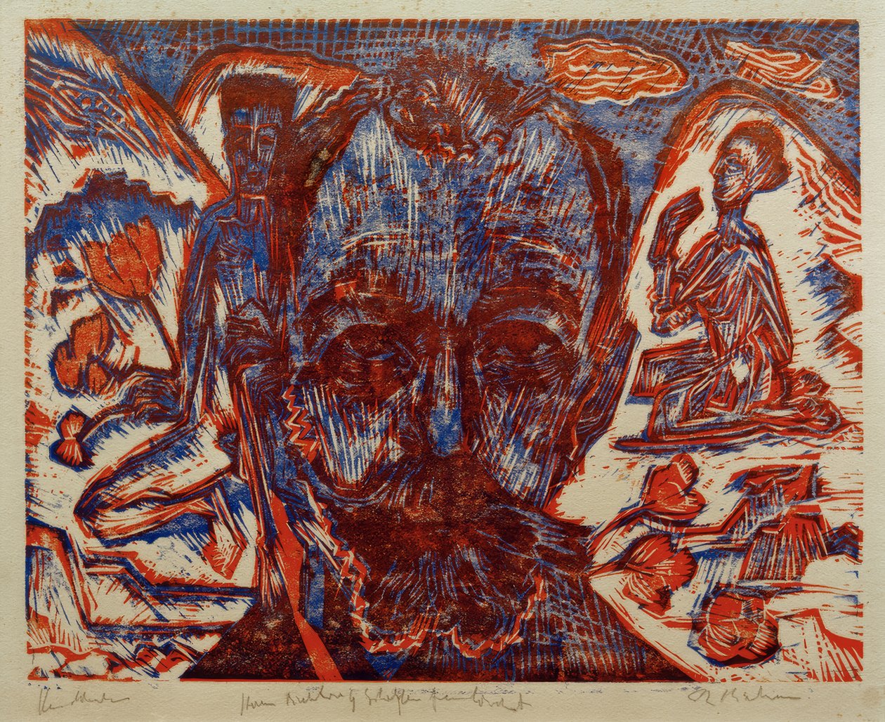 Ferdinand Hodler / Hodlerkopf / Gravure sur bois en couleur par E.L. Kirchner - Ernst Ludwig Kirchner