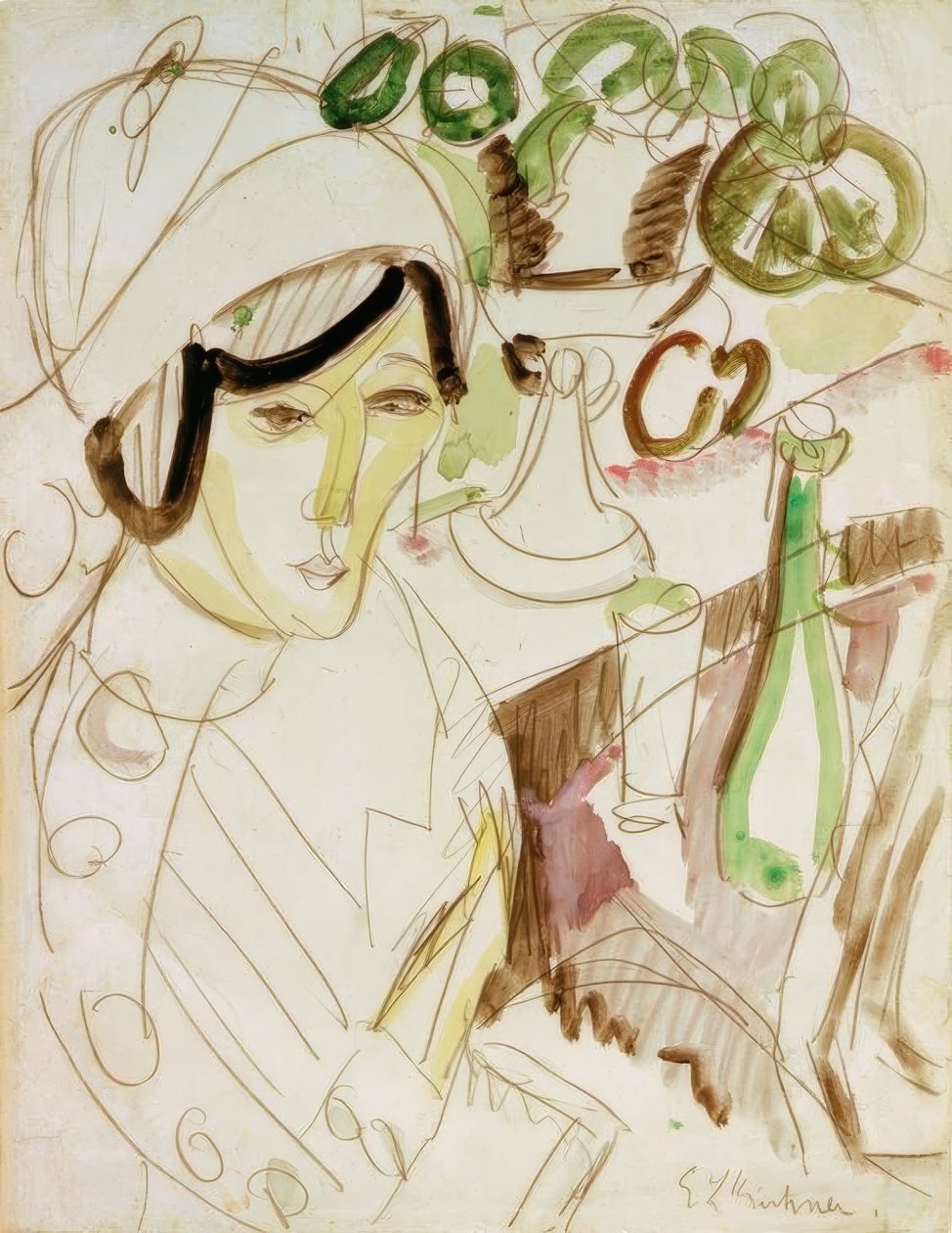 Femme au chapeau rond (Erna) - Ernst Ludwig Kirchner