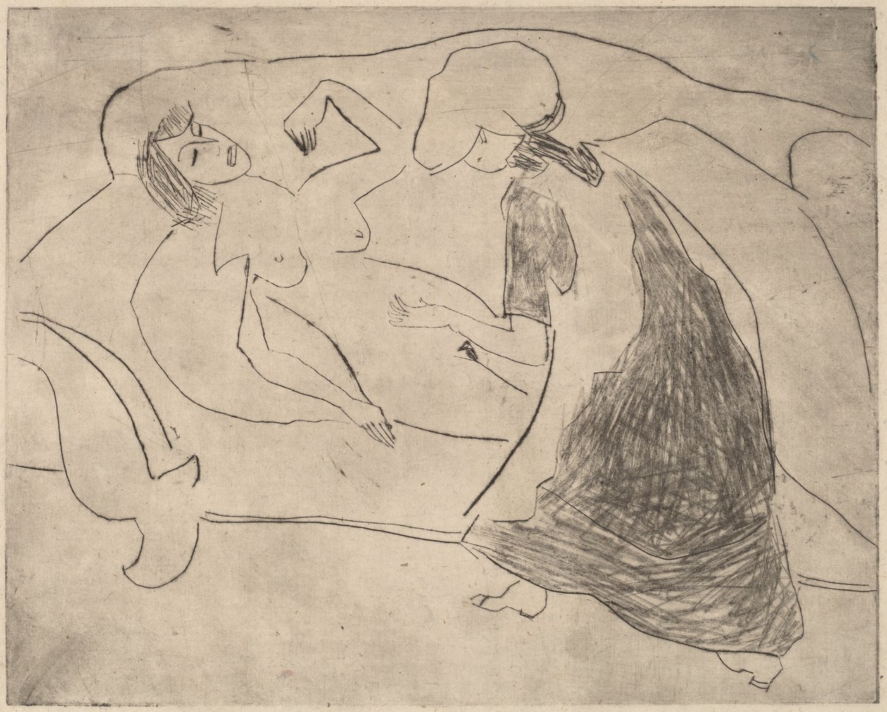 Fille, avec une autre lui frottant le ventre - Ernst Ludwig Kirchner