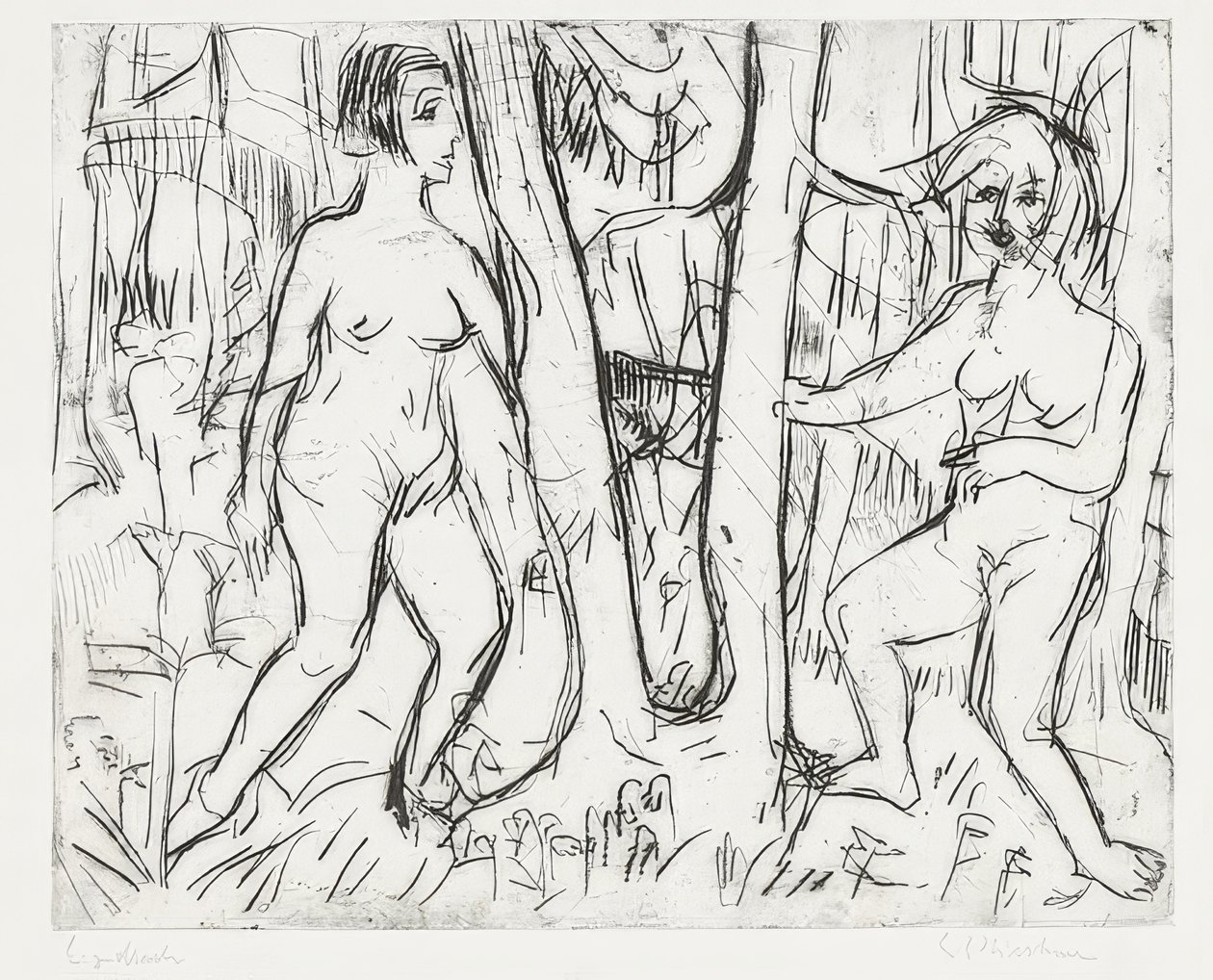 Filles jouant dans la forêt - Ernst Ludwig Kirchner