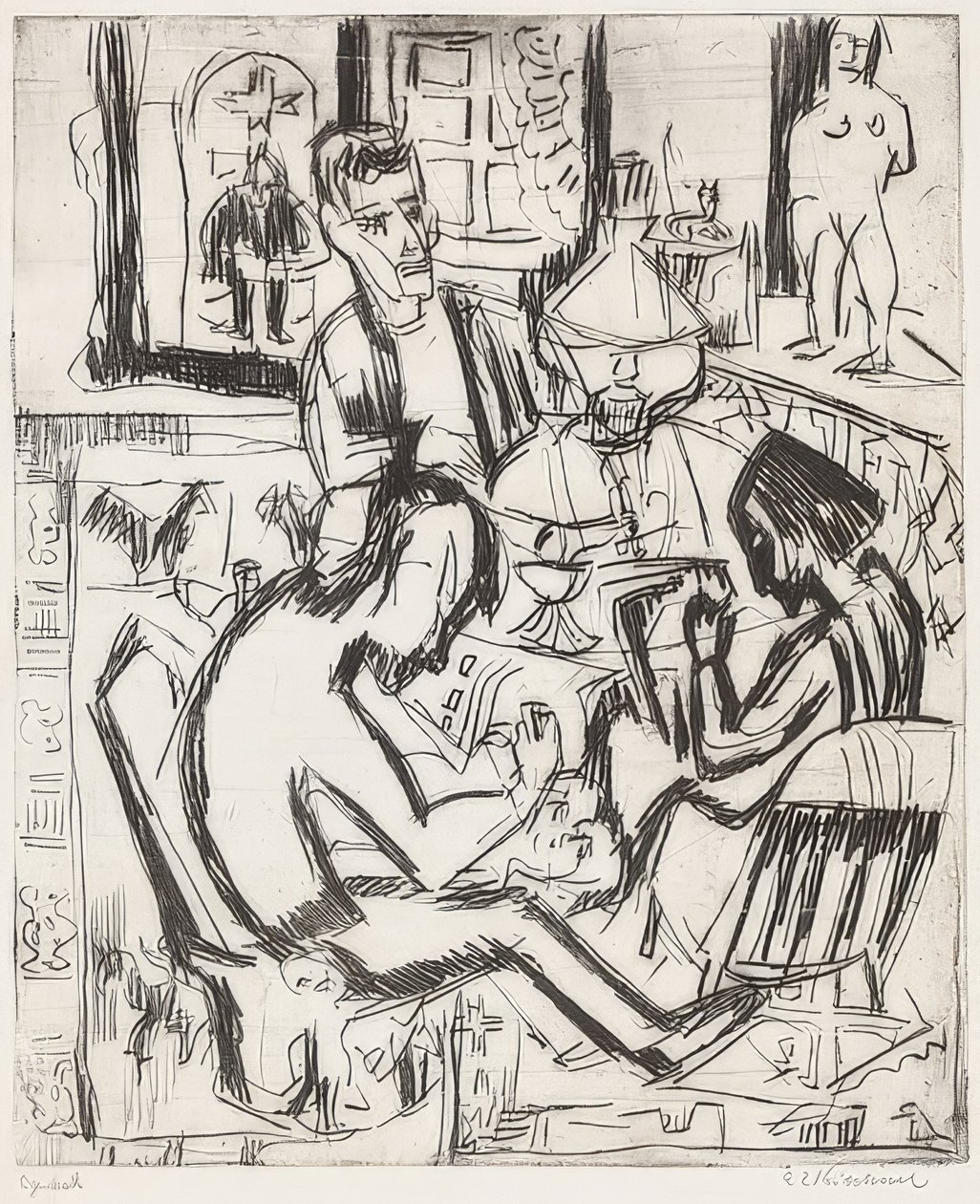 Intérieur avec des gens - Ernst Ludwig Kirchner