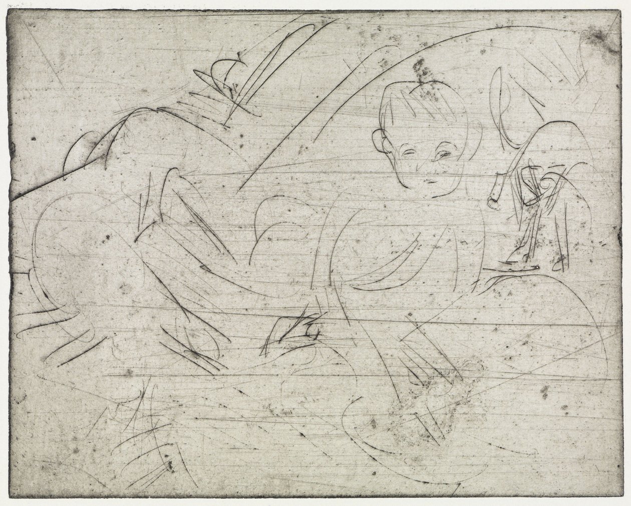 Des enfants avec un parasol japonais / Un garçon allongé et un chat - Ernst Ludwig Kirchner