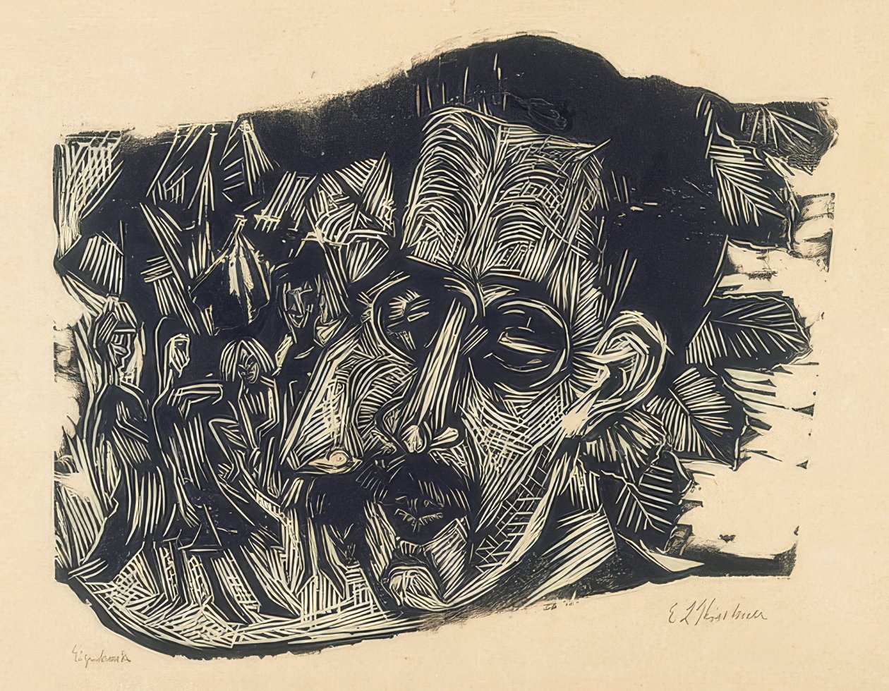 Tête du Dr. Ludwig Binswanger et petite fille. 1917/18 - Ernst Ludwig Kirchner