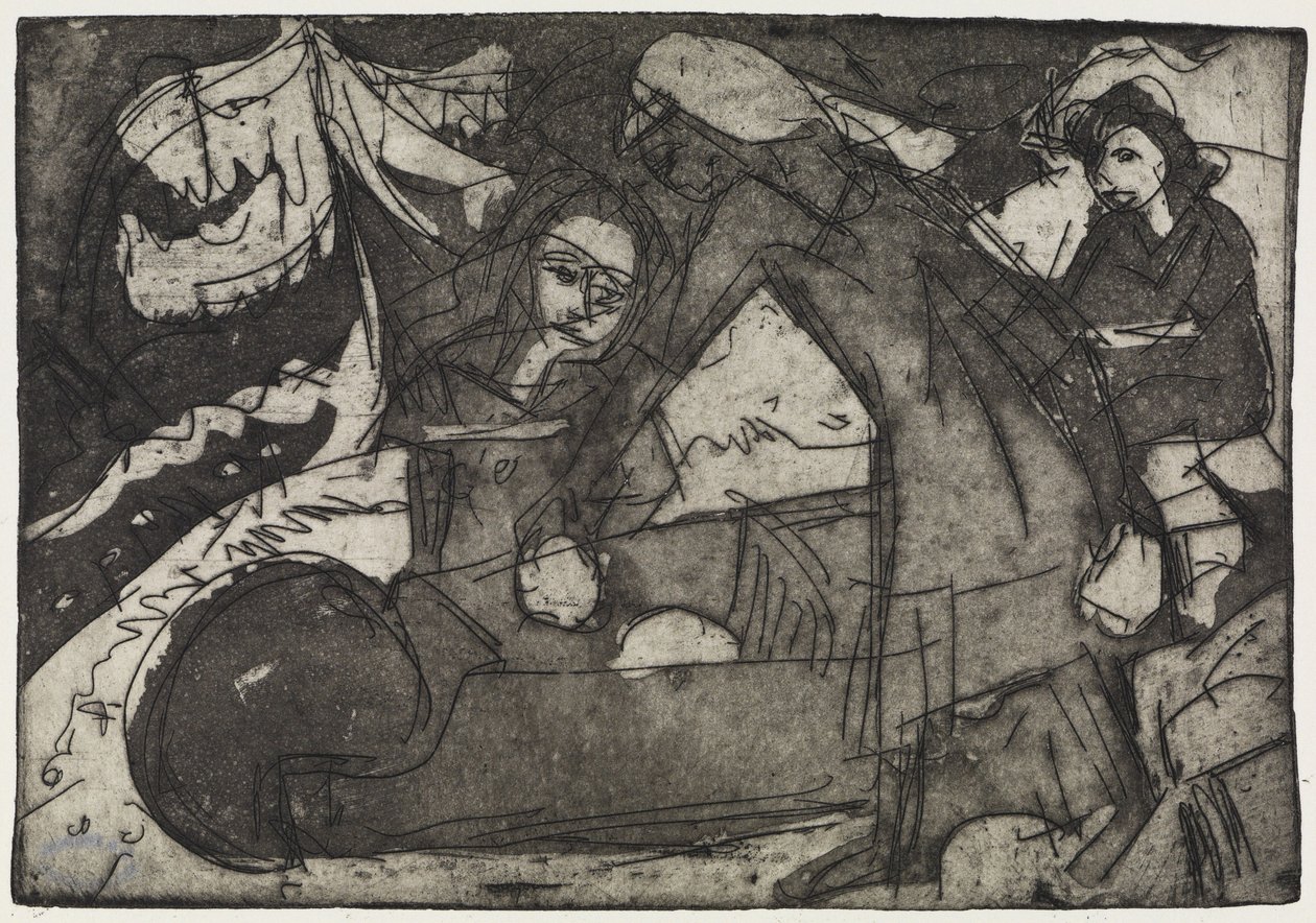 Une fillette avec deux enfants / Des enfants avec une brouette - Ernst Ludwig Kirchner