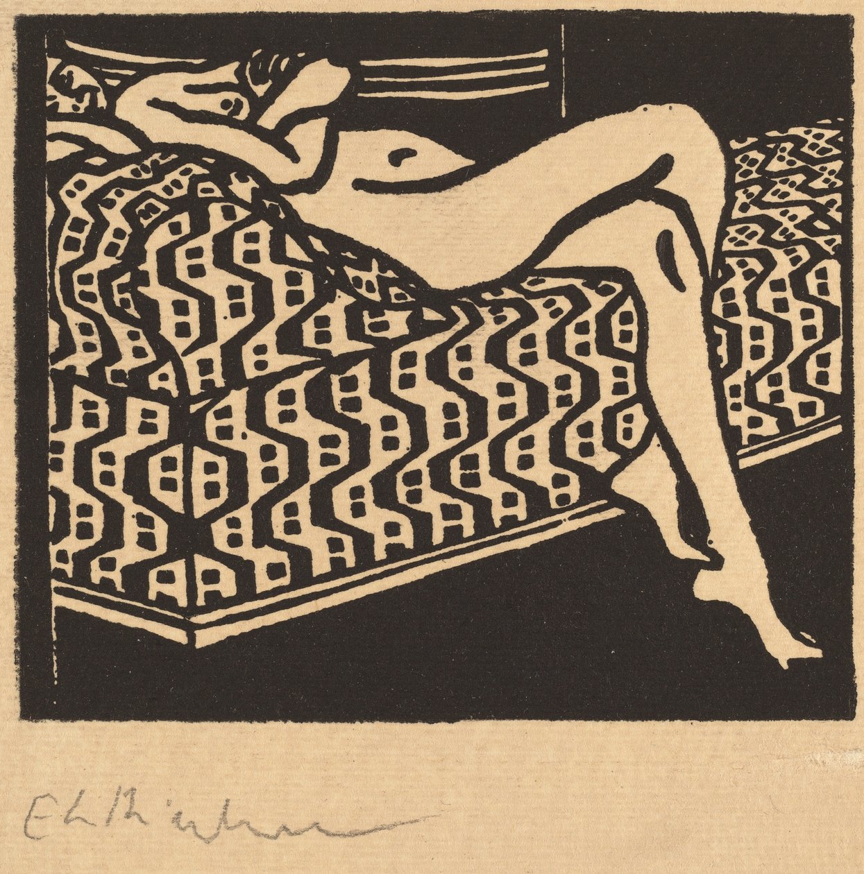 Jeune fille nue allongée sur un canapé - Ernst Ludwig Kirchner