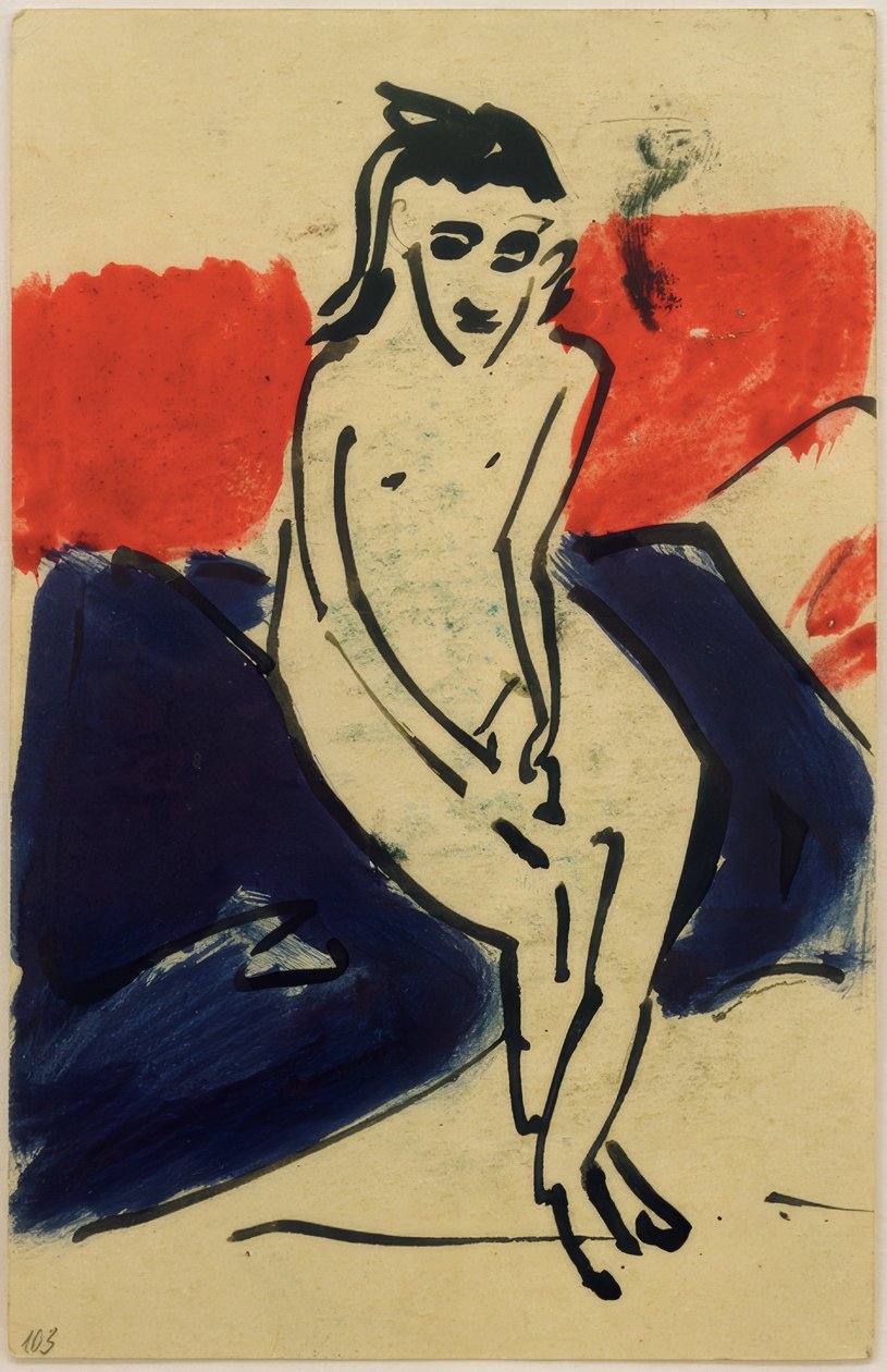 Carte postale à Erich Heckel du 30.6.1910 (Marzella nue assise) - Ernst Ludwig Kirchner