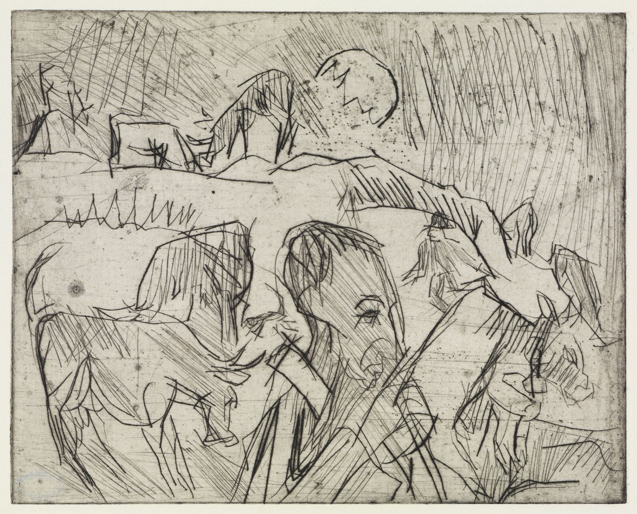Étude « Mardersteig » / Berger avec des vaches dans la montagne - Ernst Ludwig Kirchner