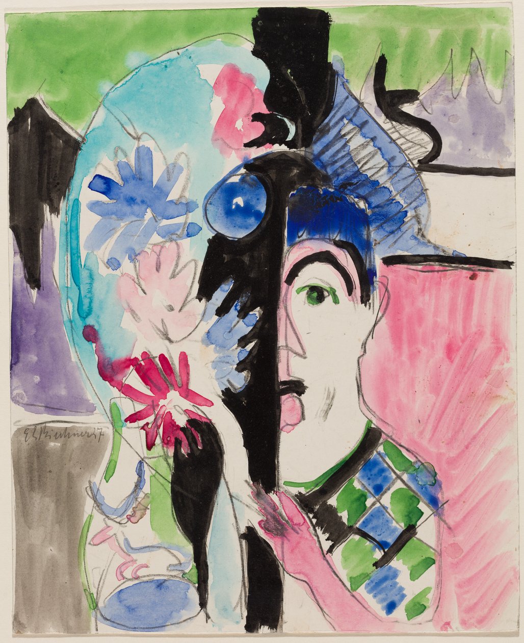 Étude pour «Tête de meunier avec fleurs» - Ernst Ludwig Kirchner
