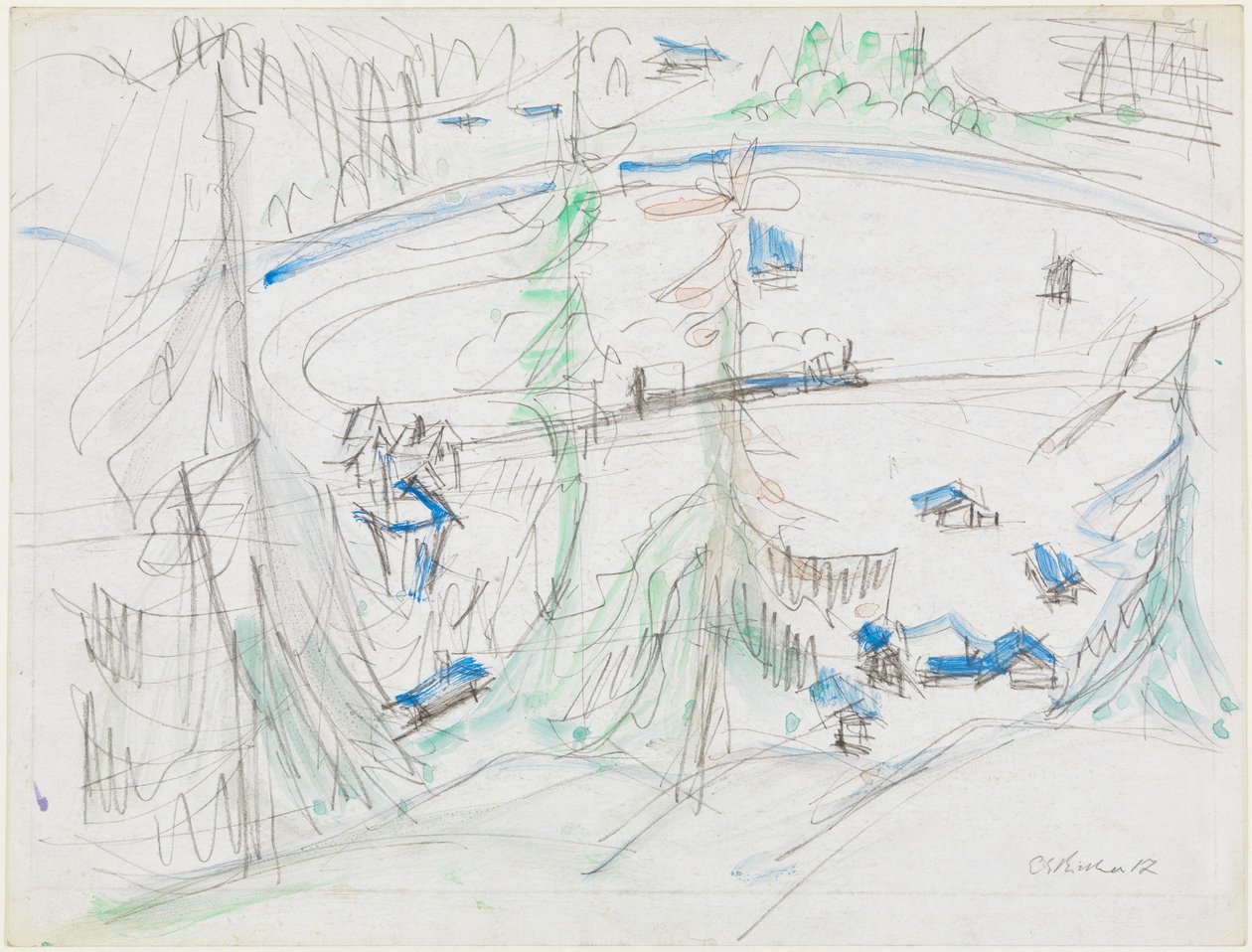 Cuvette de vallée avec maisons et voie ferrée - Ernst Ludwig Kirchner