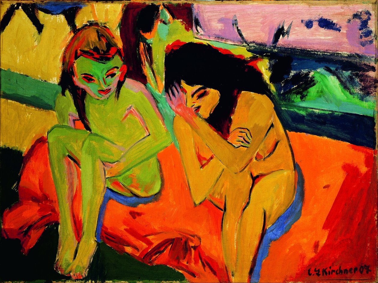 Deux jeunes filles / jeunes filles nues parlant - Ernst Ludwig Kirchner