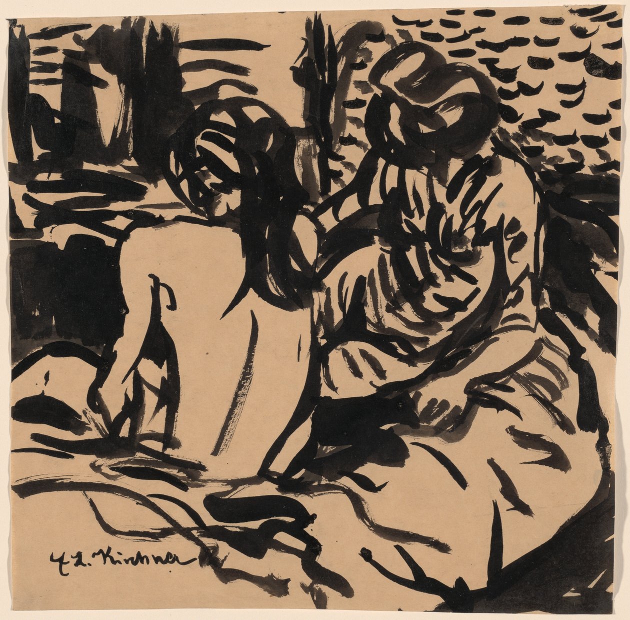 Deux nus sur un lit (Isabella et une jeune fille) - Ernst Ludwig Kirchner