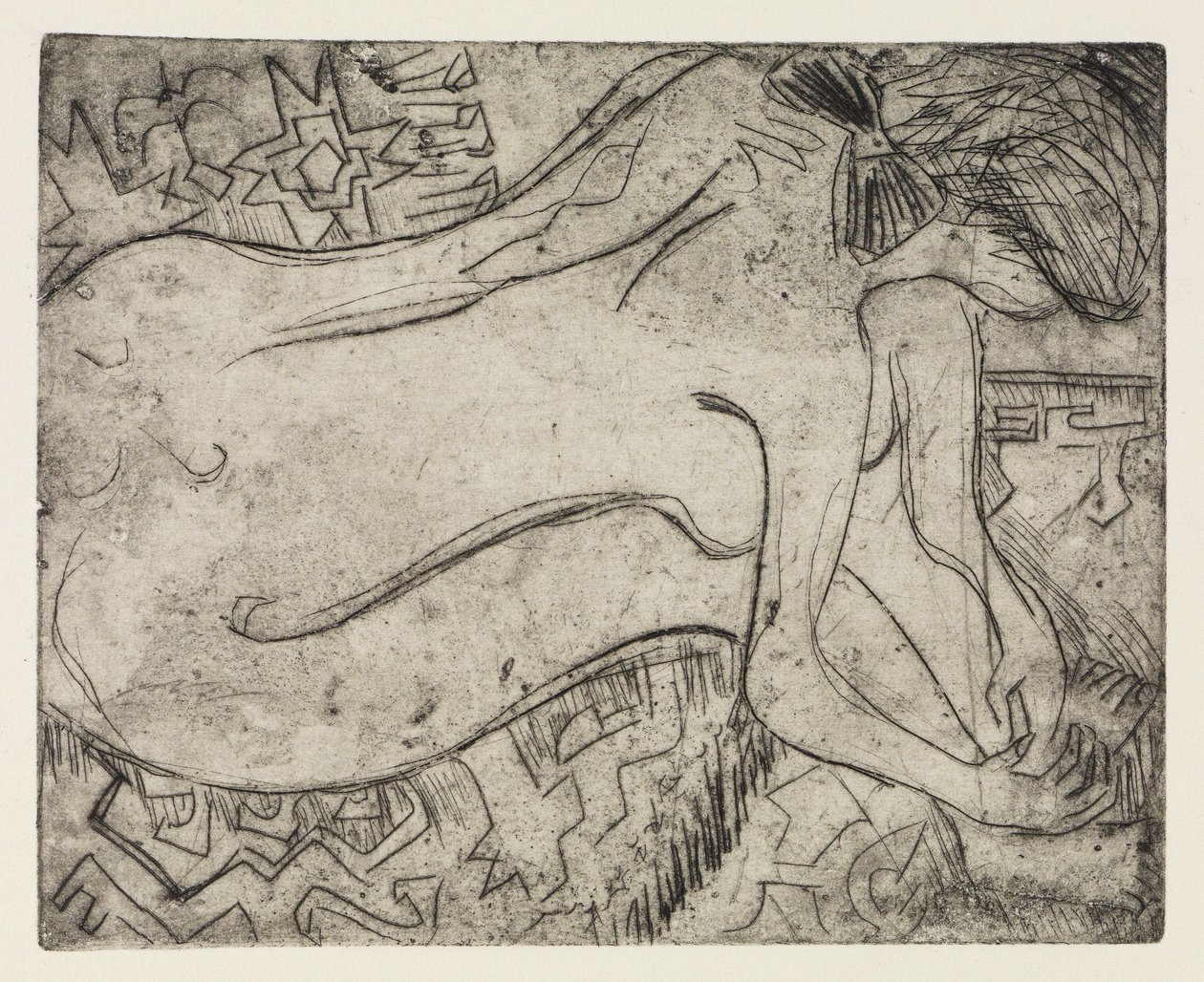Le lac de Wannsee, près de Potsdam, en bateau à moteur / Une femme nue en train de se faire faire une pédicure - Ernst Ludwig Kirchner