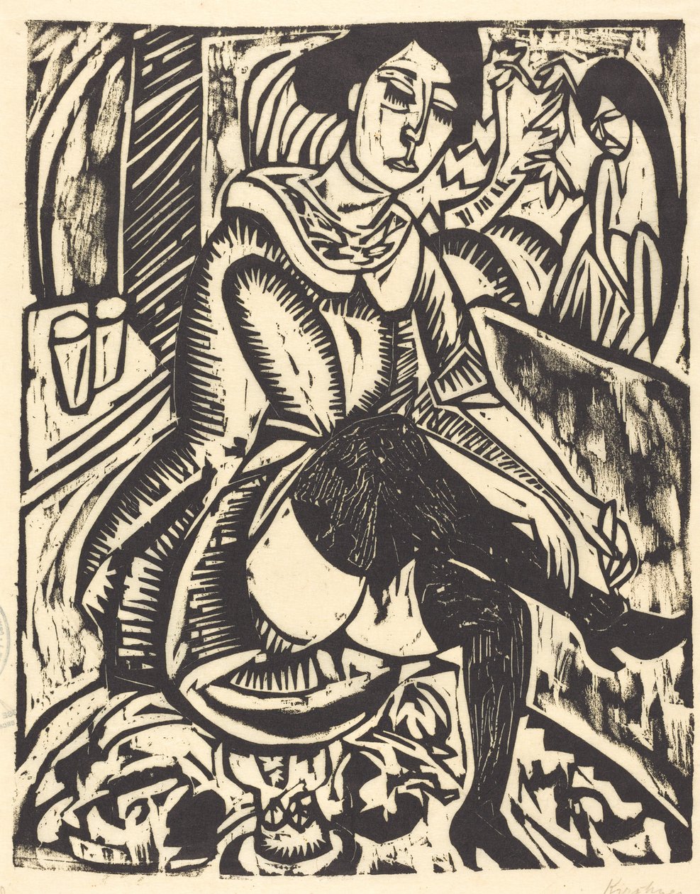 Femme attachant sa chaussure - Ernst Ludwig Kirchner