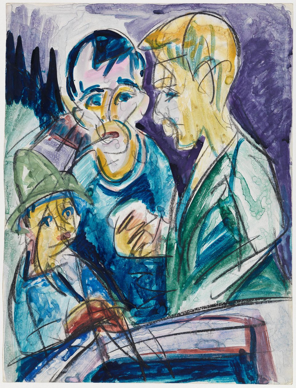 Deux paysans et un garçon près de la fontaine - Ernst Ludwig Kirchner