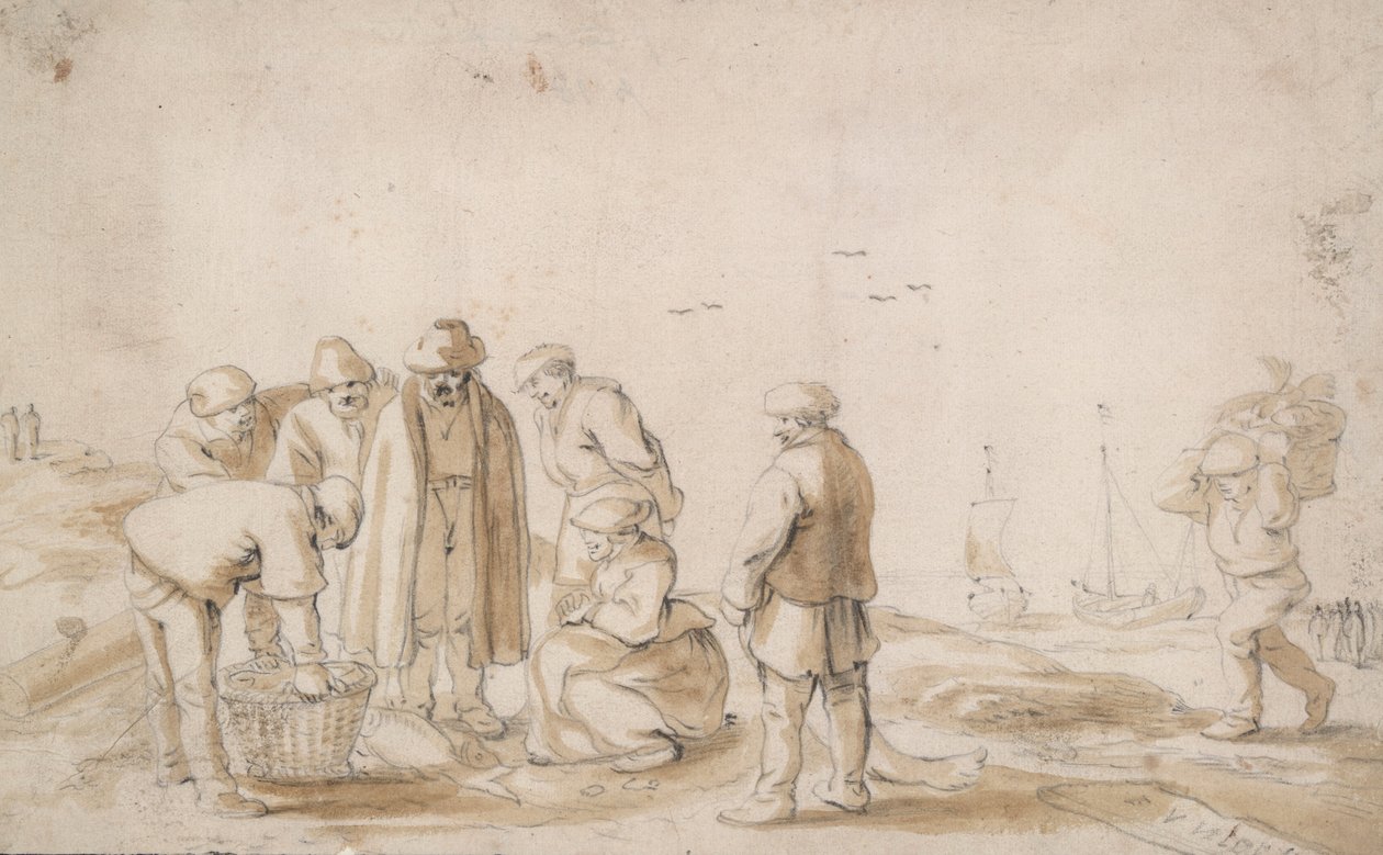 Poissonniers sur la plage - Esaias van de Velde