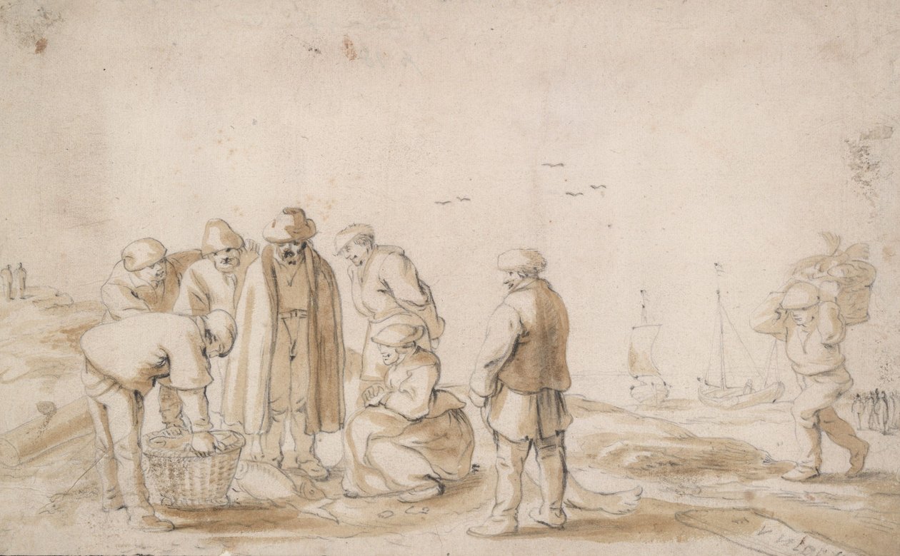 Marchands de poisson sur la plage - Esaias van de Velde