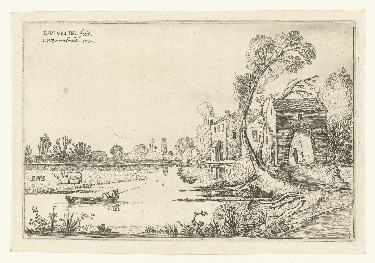Paysage avec une rivière et un portail - Esaias van de Velde