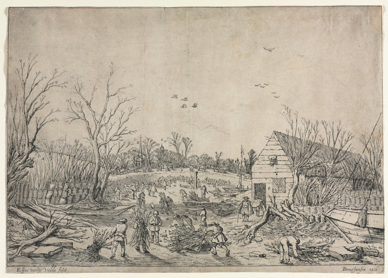 La grande inondation du 10 janvier 1624 (ou Réparation de la digue brisée sur la rivière Lek à Vianen, 1624) - Esaias van de Velde