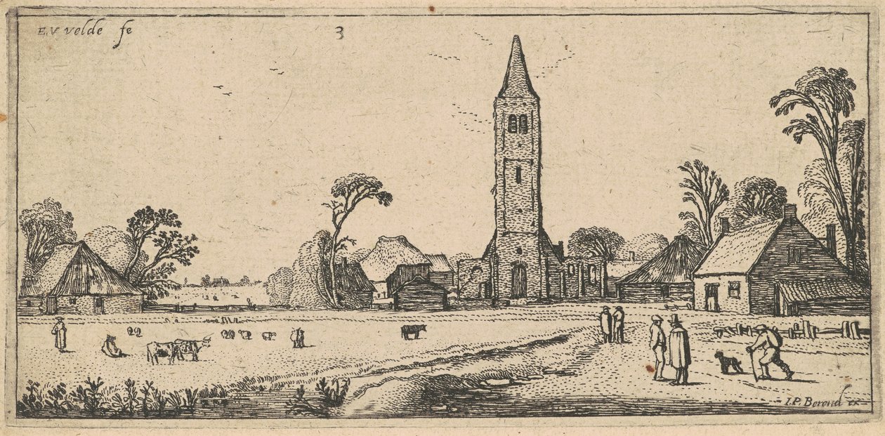 Paysage avec un pré et une église de village - Esaias van de Velde I