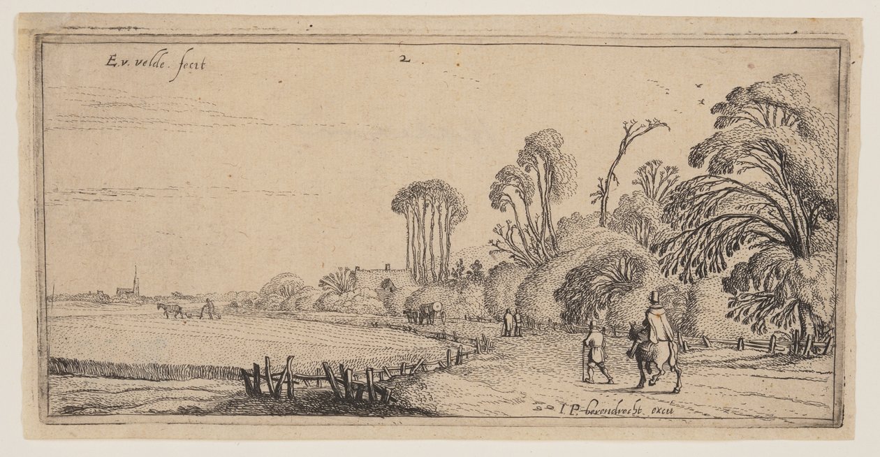 Paysage avec un cavalier et un promeneur sur une route, extrait de Paysages - Esaias van den Velde I