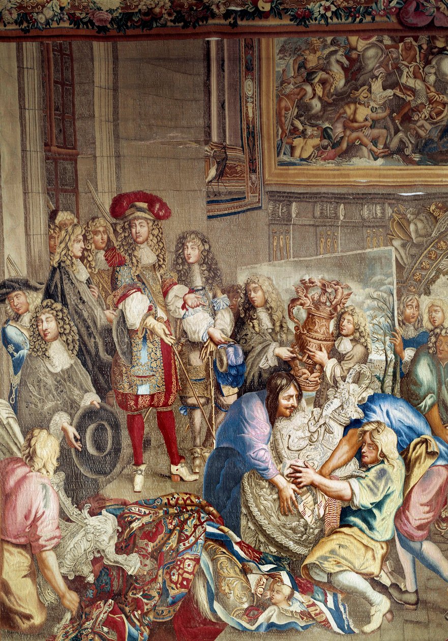 Visite de Louis XIV à la Manufacture des Gobelins en présence de Jean-Baptiste Colbert (1619-1683) et du peintre Charles Le Brun (1619-1690), 15 octobre - Etienne (studio of) Le Blond