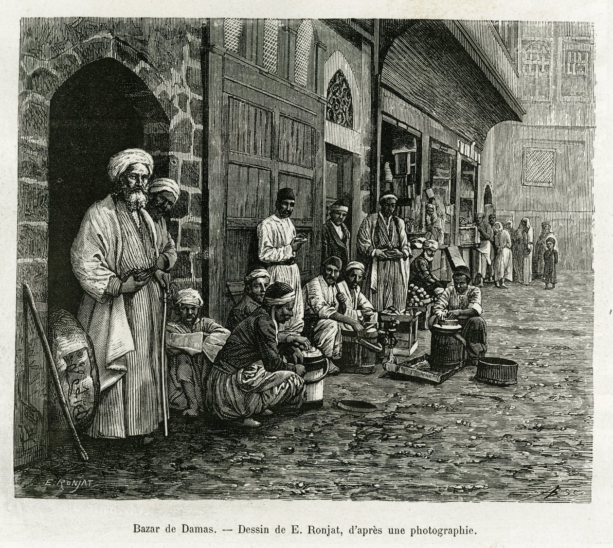 Bazar de Damas. Gravure de E. Ronjat, pour illustrer l