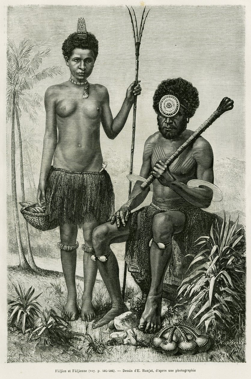 Couple fidjien. Gravure pour illustrer l