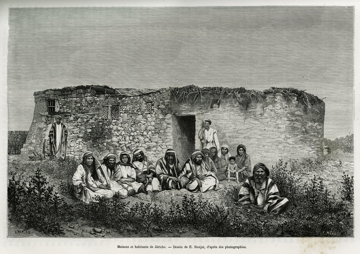 Maisons et habitants de Jéricho (Cisjordanie). Gravure de E. Ronjat, pour illustrer l