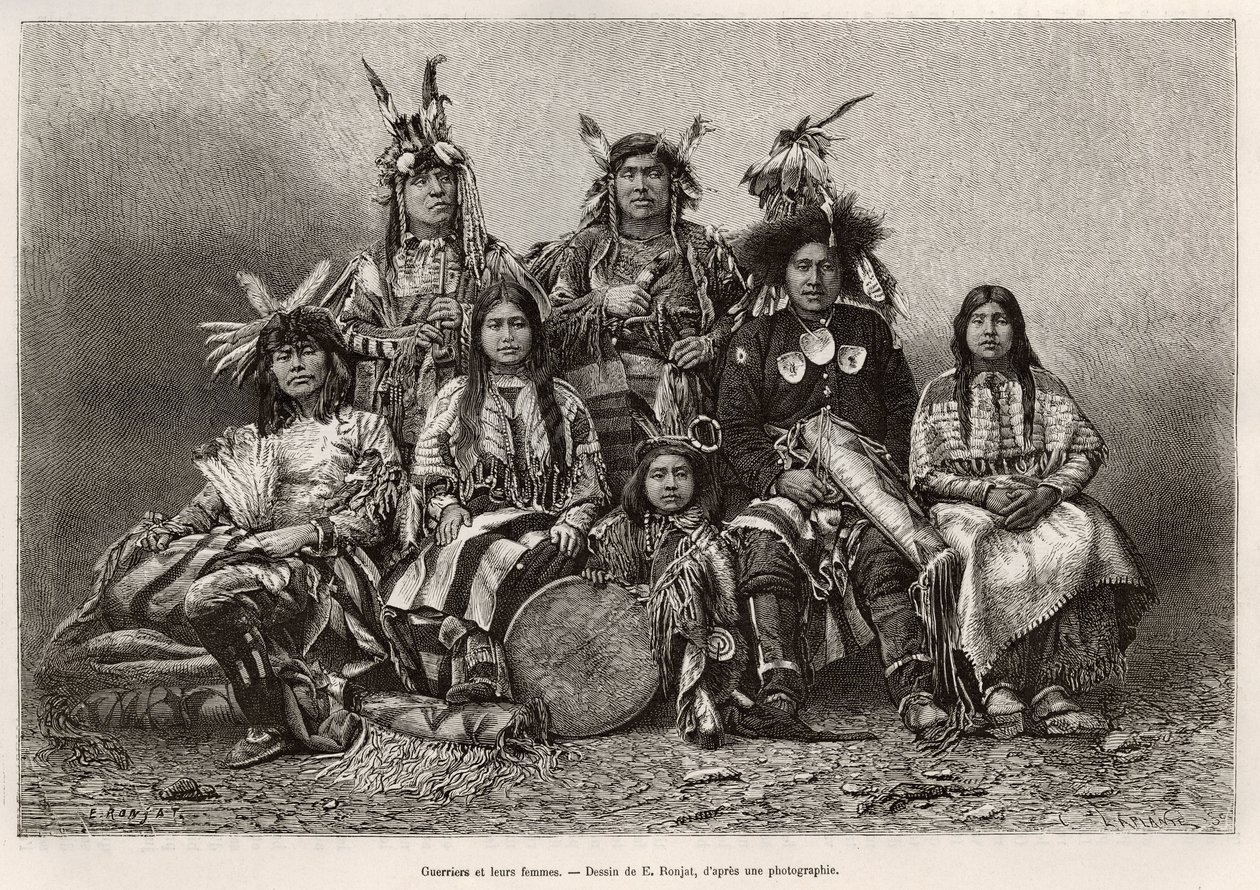 Guerriers indiens et leurs épouses (Texas). Gravure pour illustrer l