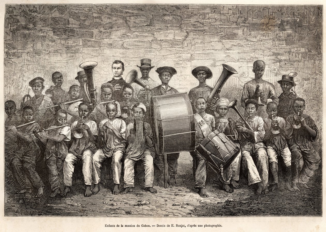 La bande des enfants de la mission du Gabon. Gravure d
