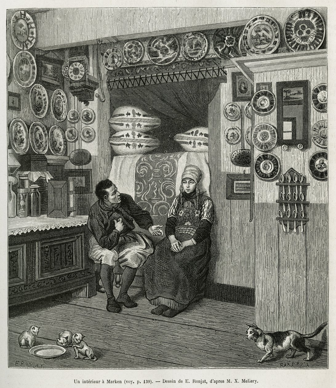 Un intérieur à Marken (Pays-Bas), gravure d