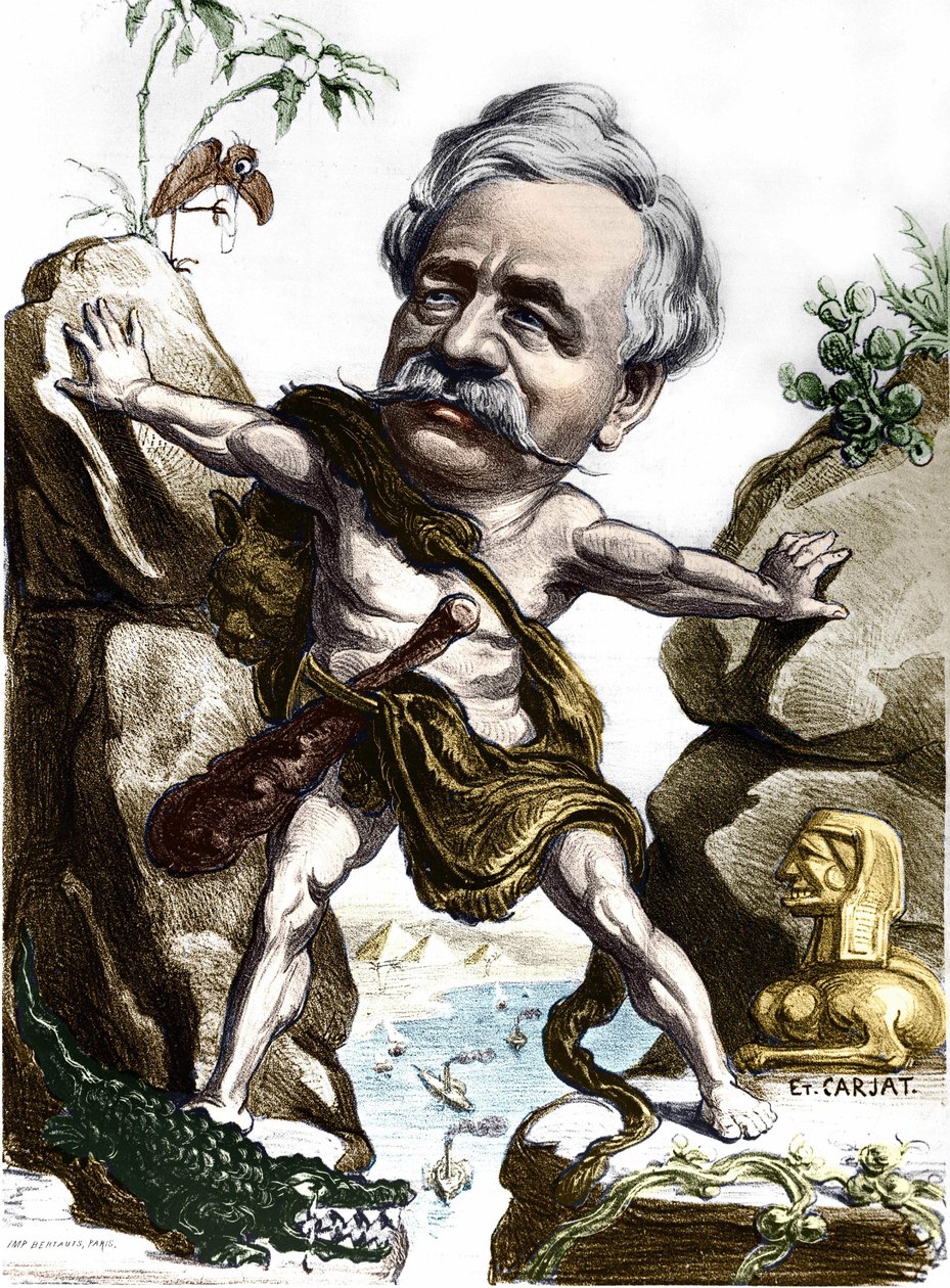 Ferdinand de Lesseps (1805-1894), diplomate et administrateur français au canal de Suez. Caricature de Carjat - Etienne Carjat