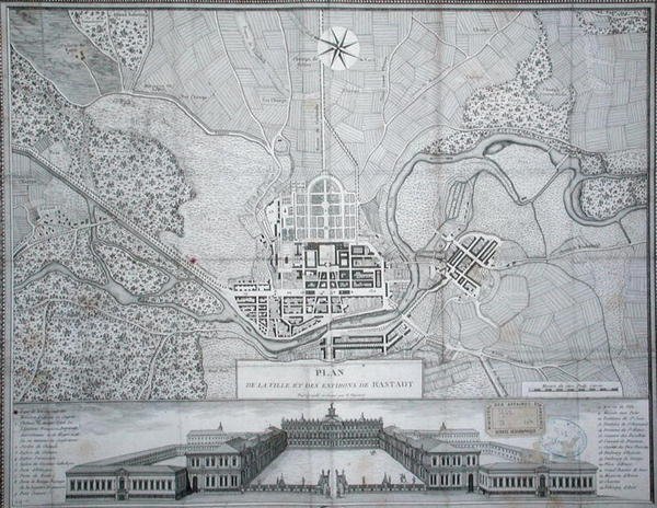 Carte de la ville de Rastadt, ses environs et le Schloss (gravure) - Etienne Claude Voysard
