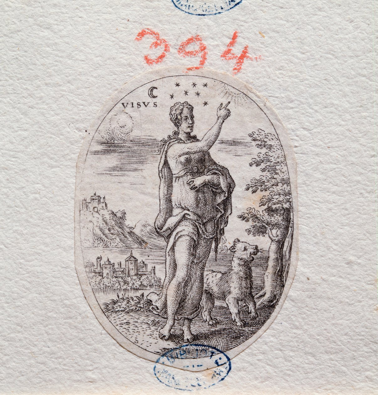Allégorie de la vue, une femme montre le ciel (gravure) - Etienne Delaune