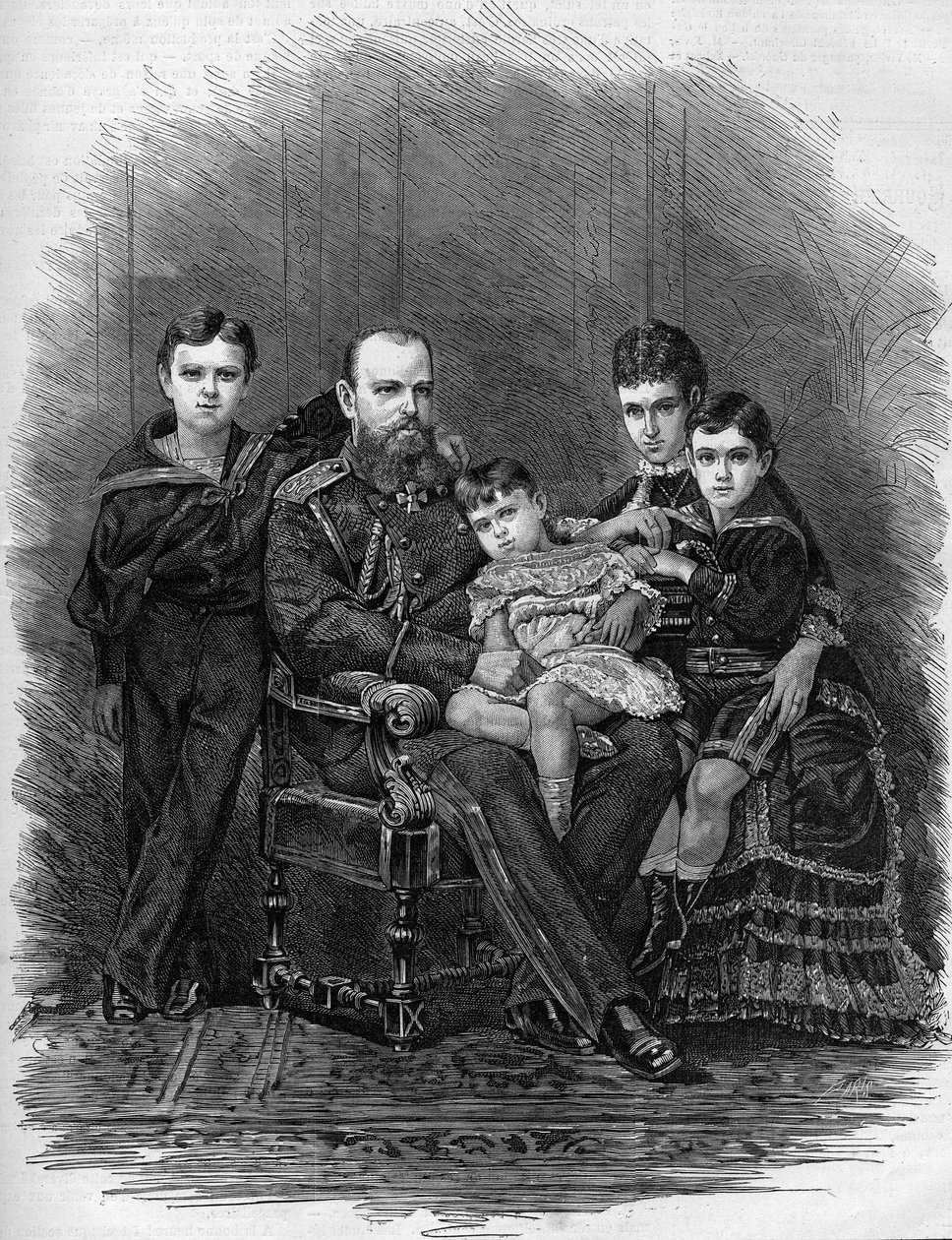 Portrait de la famille impériale russe en 1881 : Tsar Alexandre III (1845-1894) et Marie Féodorovna (ou Fiodorovna, ou Fedorovna) (Marie Sophie Dagmar) - Etienne Gabriel Bocourt