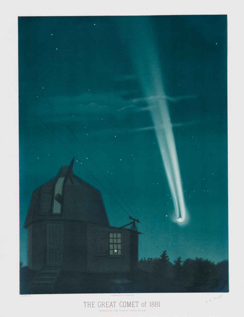 La Grande Comète de 1881, observée dans la nuit du 25 au 26 juin, à 1h30 du matin, pub. 1881 - Étienne Léopold Trouvelot