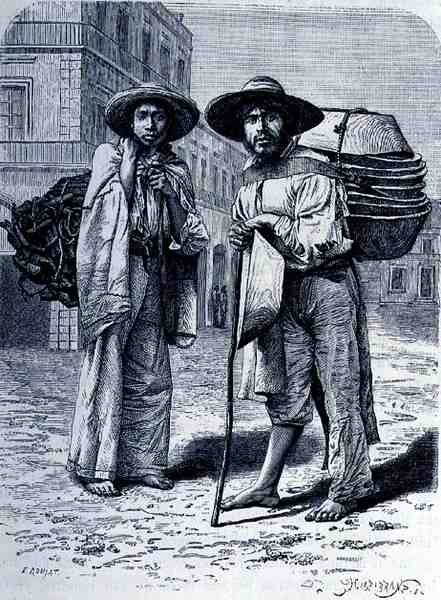 Vendeurs de charbon et de batteas, de The Ancient Cities of the New World, par Claude-Joseph-Désiré Charnay, gravé par Henri-Théophile Hildebrand (1824-97), pub. 1887 - Etienne after Ronjat